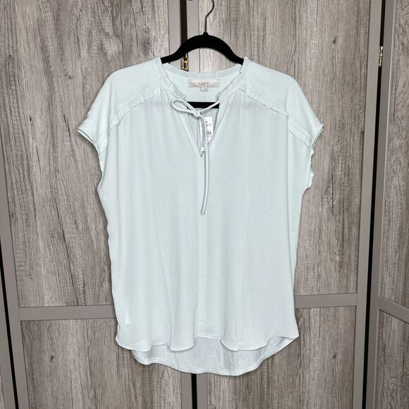 Loft Blouse Top Light Blue Color Drop Shoulder Sleeve Size M NEW - Picture 1 of 8